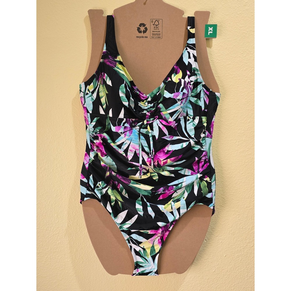 Tropical Floral Resort Vacation Beach Whimsy Goth Y2K One Chic Piece Swimsuit XL